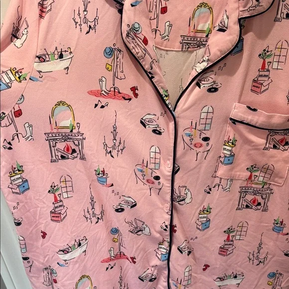 Kate Spade Pink Pajama Set with Black Trim - Picture 6 of 6